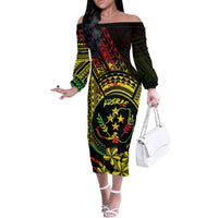 Reggae Kosrae Liberation Day Family Matching Off The Shoulder Long Sleeve Dress and Hawaiian Shirt September 8 Polynesian Tattoo LT14 Mom's Dress Reggae - Polynesian Pride