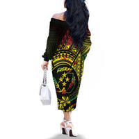 Reggae Kosrae Liberation Day Family Matching Off The Shoulder Long Sleeve Dress and Hawaiian Shirt September 8 Polynesian Tattoo LT14 - Polynesian Pride