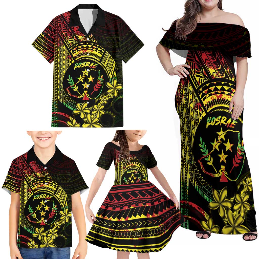 Reggae Kosrae Liberation Day Family Matching Off Shoulder Maxi Dress and Hawaiian Shirt September 8 Polynesian Tattoo LT14 - Polynesian Pride