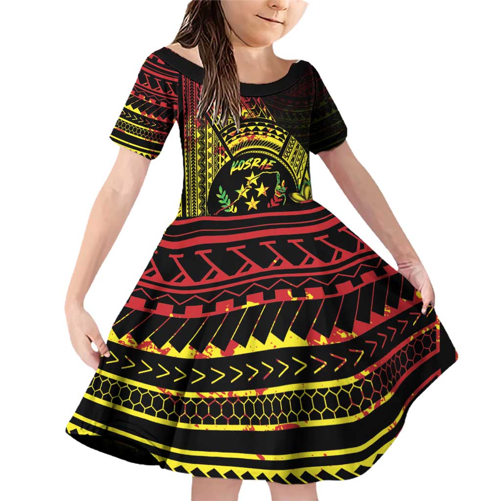 Reggae Kosrae Liberation Day Family Matching Off Shoulder Short Dress and Hawaiian Shirt September 8 Polynesian Tattoo LT14 Daughter's Dress Reggae - Polynesian Pride