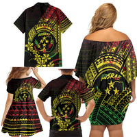 Reggae Kosrae Liberation Day Family Matching Off Shoulder Short Dress and Hawaiian Shirt September 8 Polynesian Tattoo LT14 - Polynesian Pride