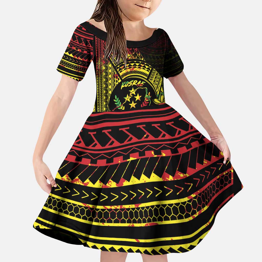 Reggae Kosrae Liberation Day Family Matching Puletasi and Hawaiian Shirt September 8 Polynesian Tattoo LT14 Daughter's Dress Reggae - Polynesian Pride