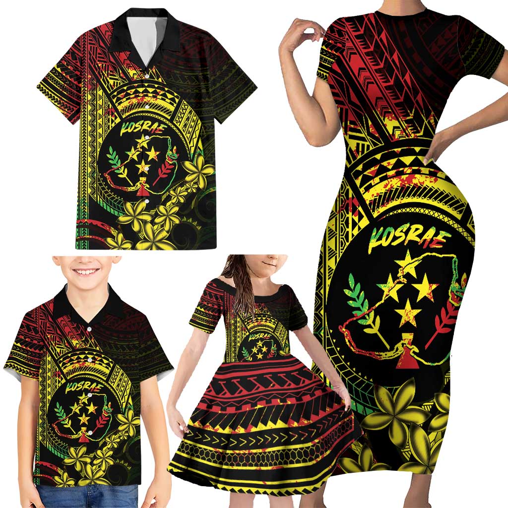 Reggae Kosrae Liberation Day Family Matching Short Sleeve Bodycon Dress and Hawaiian Shirt September 8 Polynesian Tattoo LT14 - Polynesian Pride