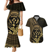 Gold Kosrae Liberation Day Couples Matching Mermaid Dress and Hawaiian Shirt September 8 Polynesian Tattoo LT14 Gold - Polynesian Pride