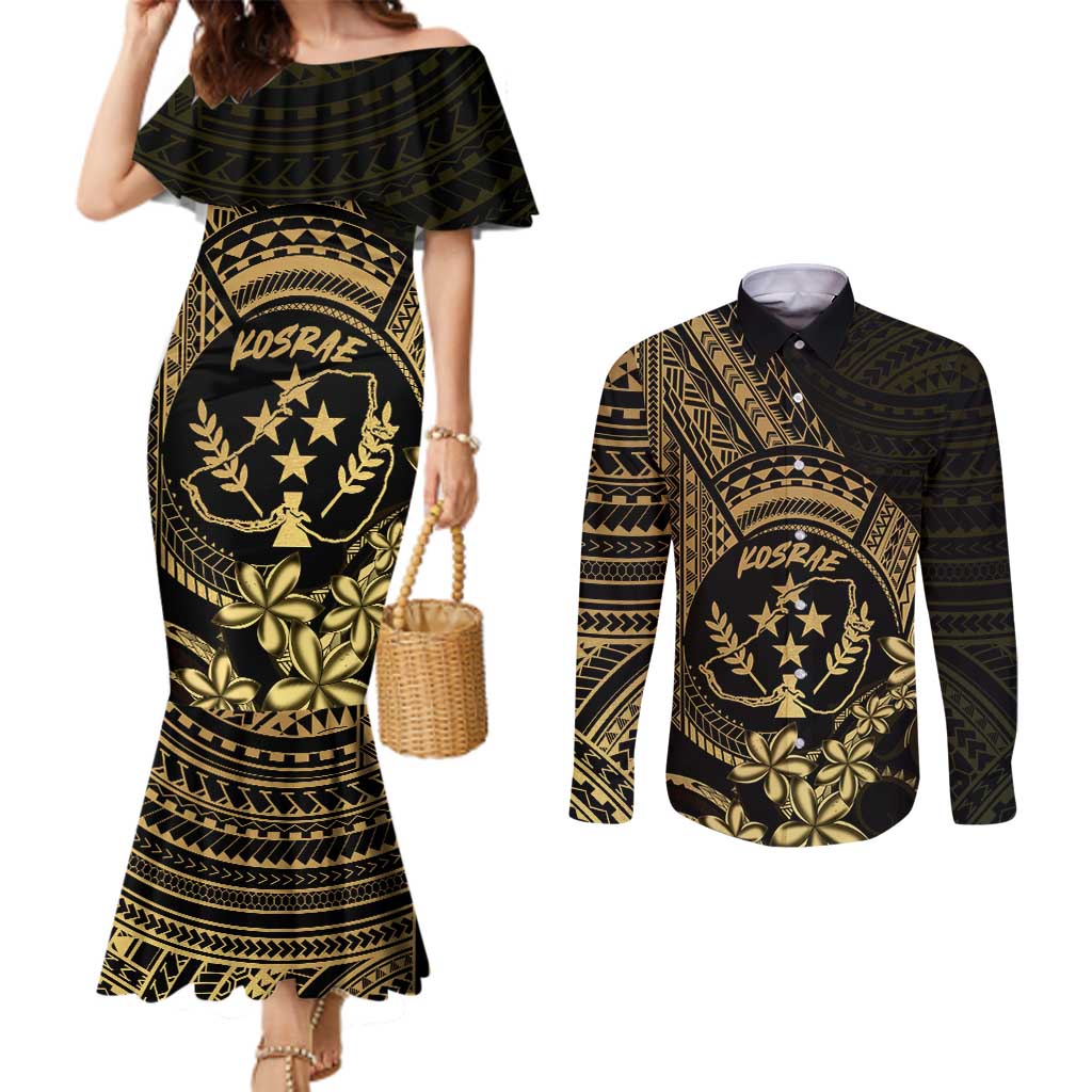 Gold Kosrae Liberation Day Couples Matching Mermaid Dress and Long Sleeve Button Shirt September 8 Polynesian Tattoo LT14 Gold - Polynesian Pride