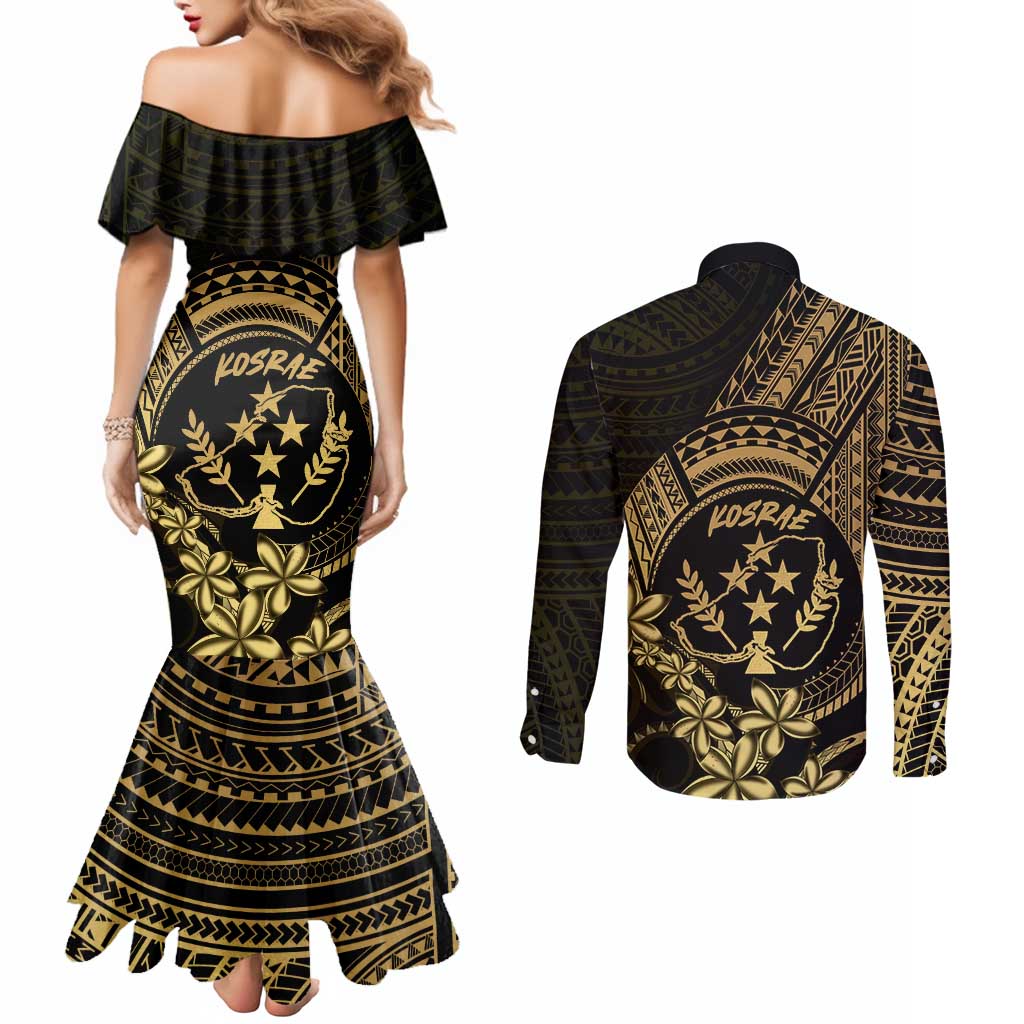Gold Kosrae Liberation Day Couples Matching Mermaid Dress and Long Sleeve Button Shirt September 8 Polynesian Tattoo LT14 - Polynesian Pride