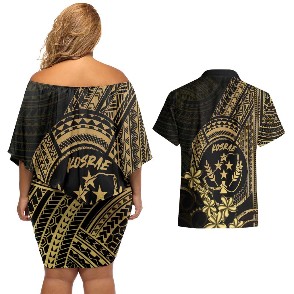 Gold Kosrae Liberation Day Couples Matching Off Shoulder Short Dress and Hawaiian Shirt September 8 Polynesian Tattoo LT14 - Polynesian Pride