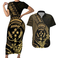 Gold Kosrae Liberation Day Couples Matching Short Sleeve Bodycon Dress and Hawaiian Shirt September 8 Polynesian Tattoo LT14 Gold - Polynesian Pride