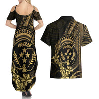 Gold Kosrae Liberation Day Couples Matching Summer Maxi Dress and Hawaiian Shirt September 8 Polynesian Tattoo LT14 - Polynesian Pride