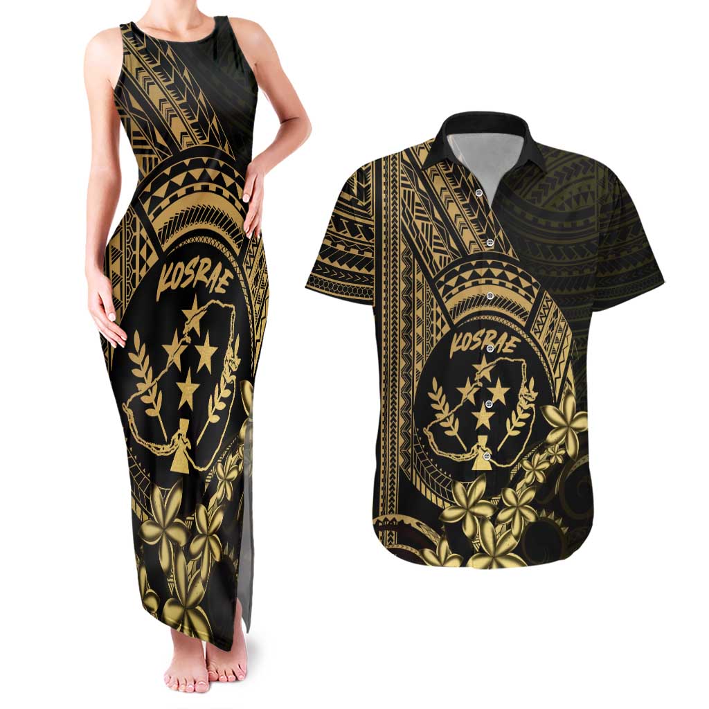 Gold Kosrae Liberation Day Couples Matching Tank Maxi Dress and Hawaiian Shirt September 8 Polynesian Tattoo LT14 Gold - Polynesian Pride