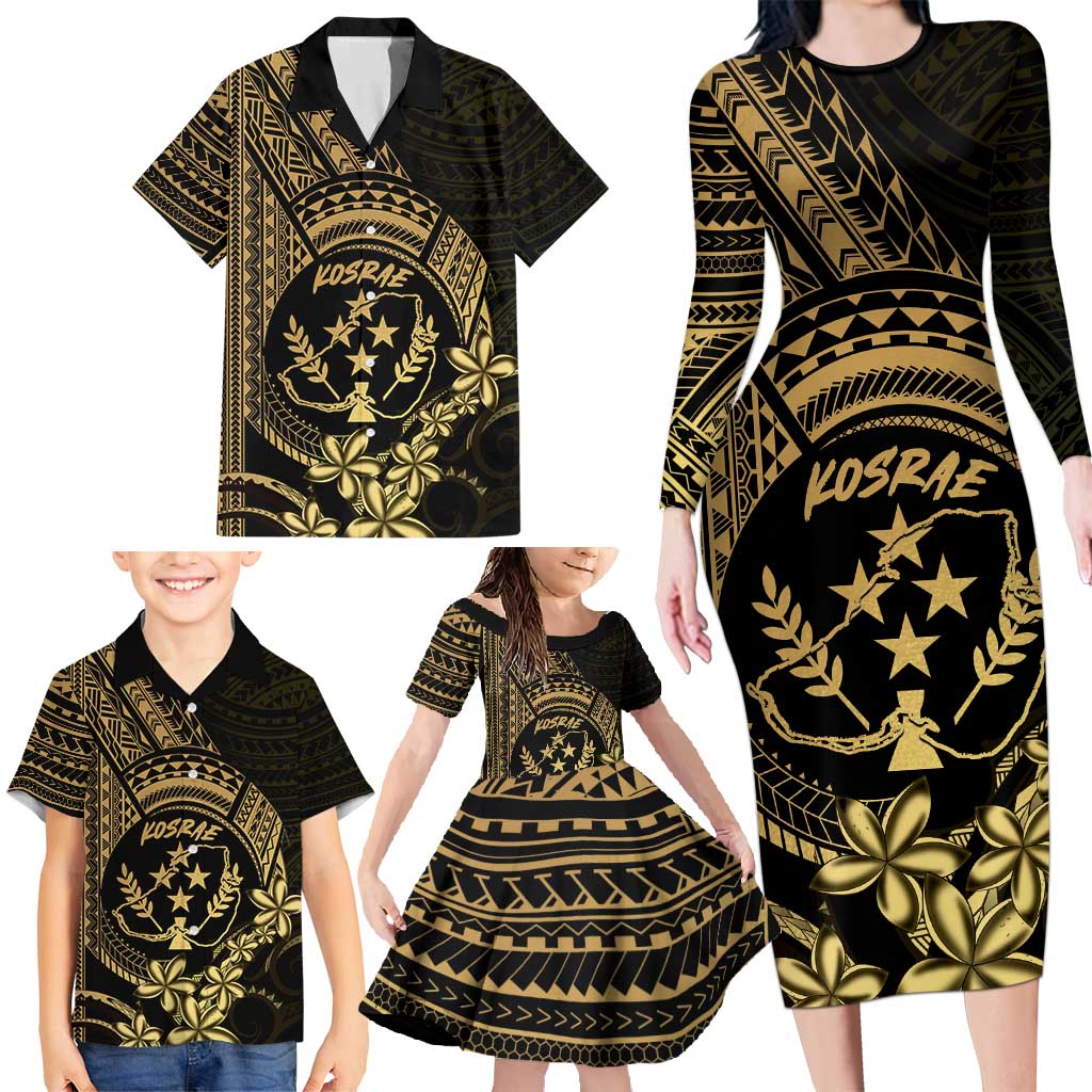 Gold Kosrae Liberation Day Family Matching Long Sleeve Bodycon Dress and Hawaiian Shirt September 8 Polynesian Tattoo LT14 - Polynesian Pride