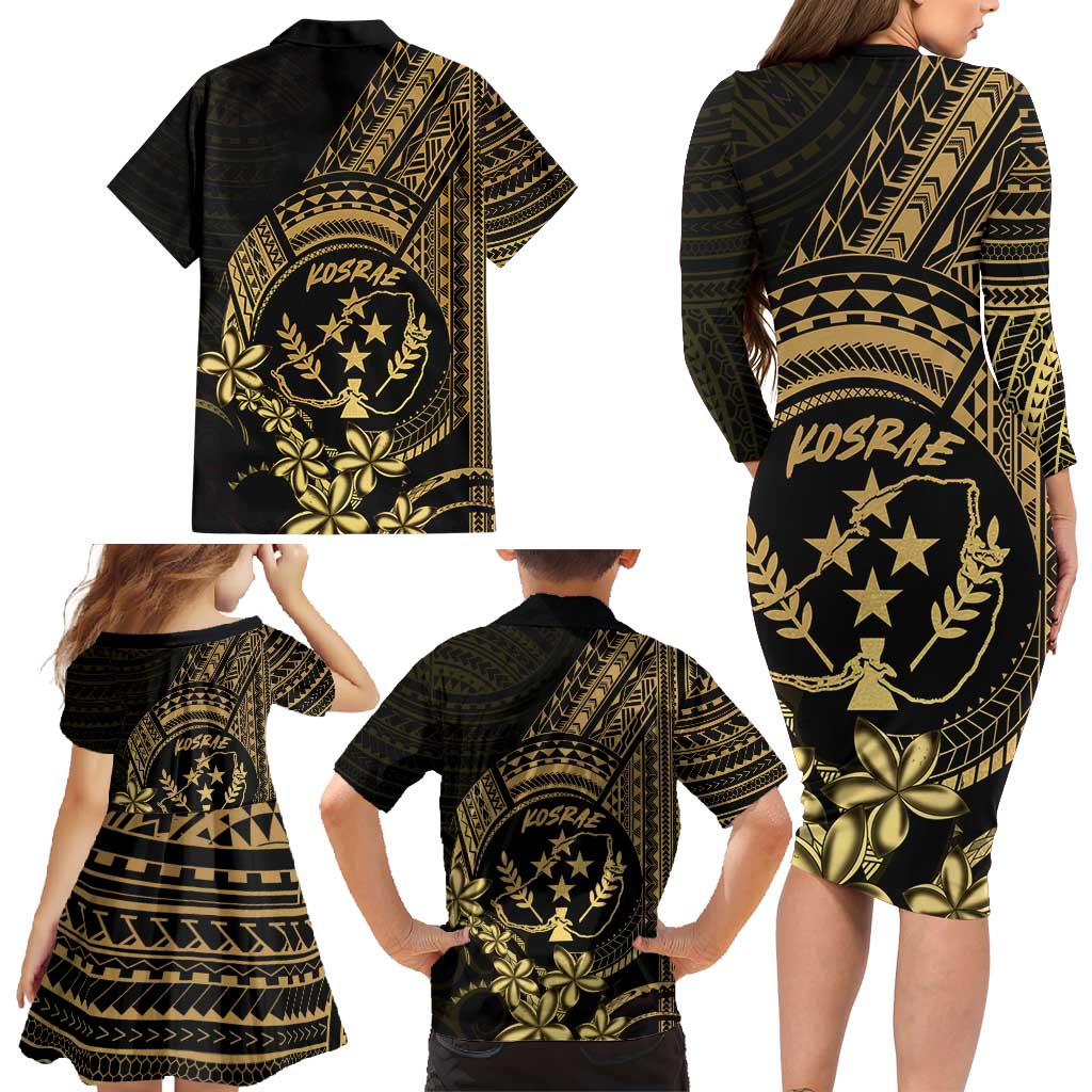 Gold Kosrae Liberation Day Family Matching Long Sleeve Bodycon Dress and Hawaiian Shirt September 8 Polynesian Tattoo LT14 - Polynesian Pride