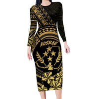 Gold Kosrae Liberation Day Family Matching Long Sleeve Bodycon Dress and Hawaiian Shirt September 8 Polynesian Tattoo LT14 Mom's Dress Gold - Polynesian Pride