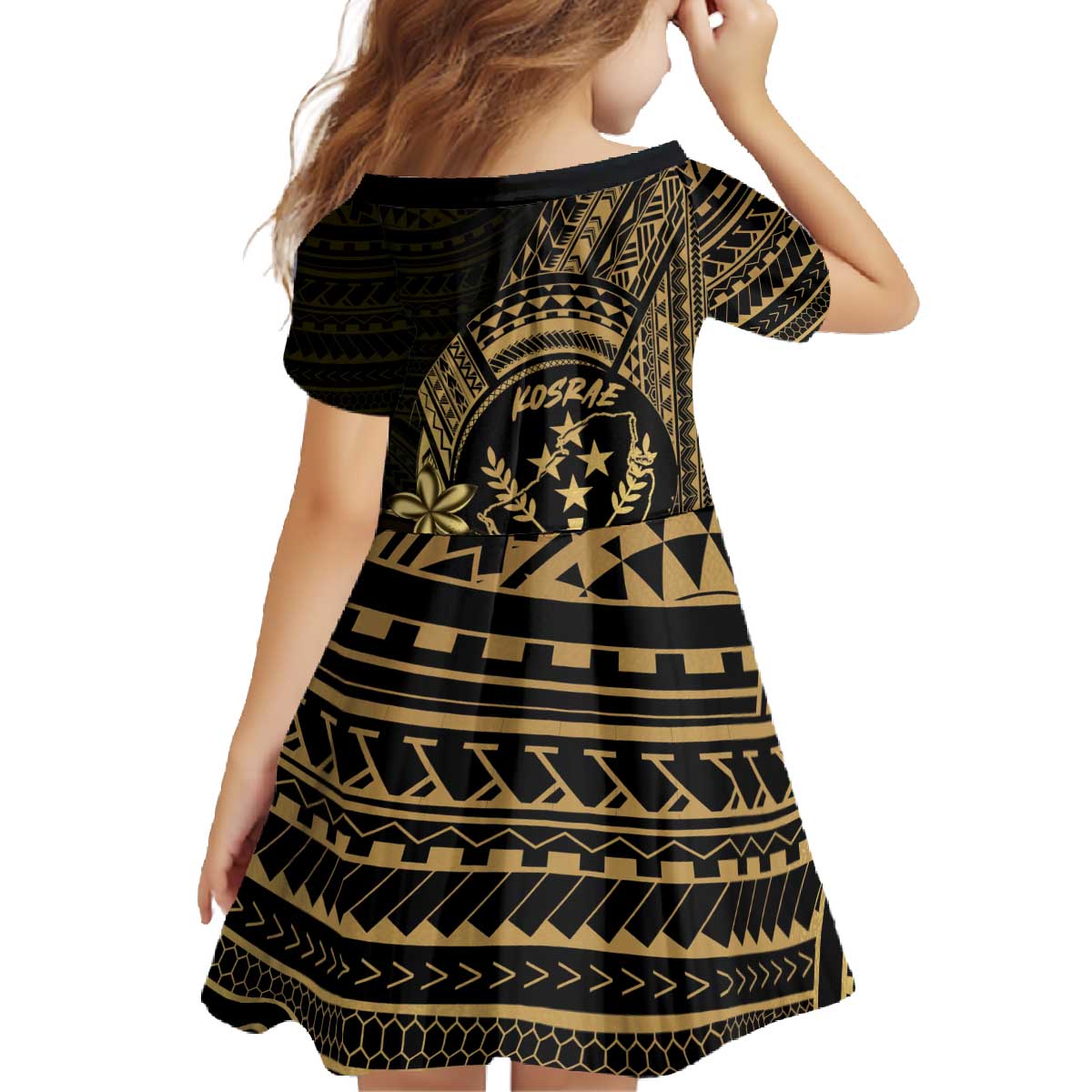 Gold Kosrae Liberation Day Family Matching Off The Shoulder Long Sleeve Dress and Hawaiian Shirt September 8 Polynesian Tattoo LT14 - Polynesian Pride
