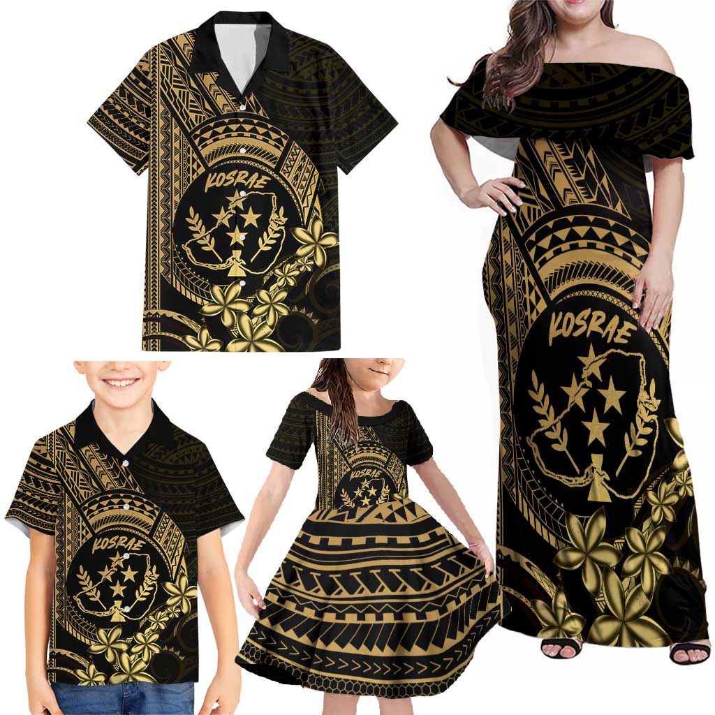 Gold Kosrae Liberation Day Family Matching Off Shoulder Maxi Dress and Hawaiian Shirt September 8 Polynesian Tattoo LT14 - Polynesian Pride