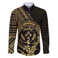 Gold Kosrae Liberation Day Family Matching Off Shoulder Maxi Dress and Hawaiian Shirt September 8 Polynesian Tattoo LT14 Dad's Shirt - Long Sleeve Gold - Polynesian Pride