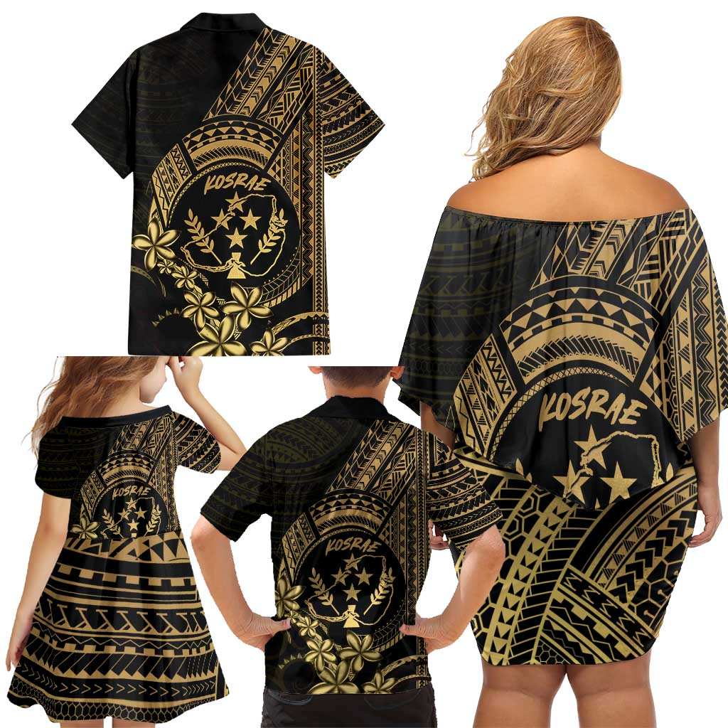 Gold Kosrae Liberation Day Family Matching Off Shoulder Short Dress and Hawaiian Shirt September 8 Polynesian Tattoo LT14 - Polynesian Pride