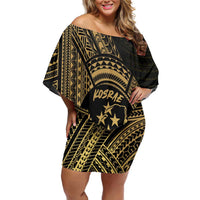 Gold Kosrae Liberation Day Family Matching Off Shoulder Short Dress and Hawaiian Shirt September 8 Polynesian Tattoo LT14 Mom's Dress Gold - Polynesian Pride