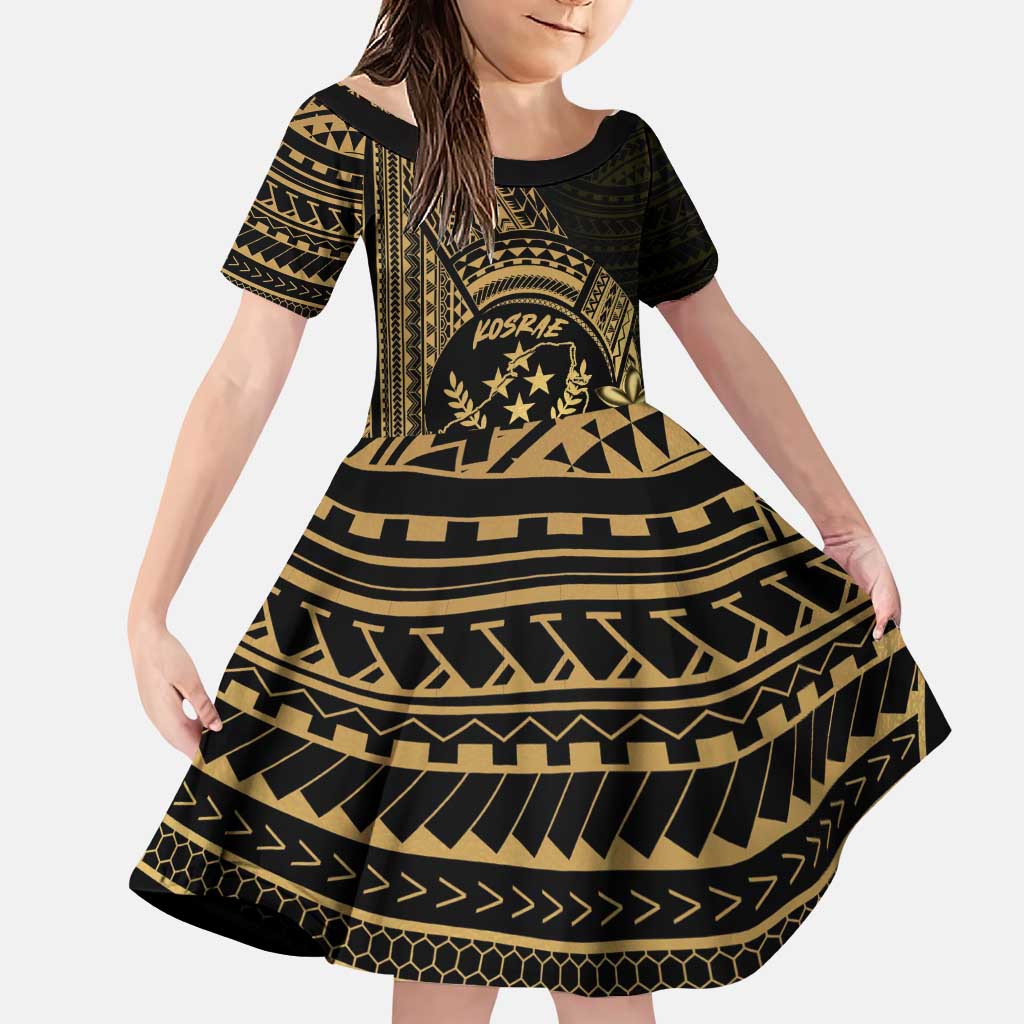 Gold Kosrae Liberation Day Family Matching Puletasi and Hawaiian Shirt September 8 Polynesian Tattoo LT14 Daughter's Dress Gold - Polynesian Pride