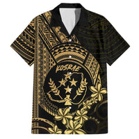 Gold Kosrae Liberation Day Family Matching Puletasi and Hawaiian Shirt September 8 Polynesian Tattoo LT14 Dad's Shirt - Short Sleeve Gold - Polynesian Pride