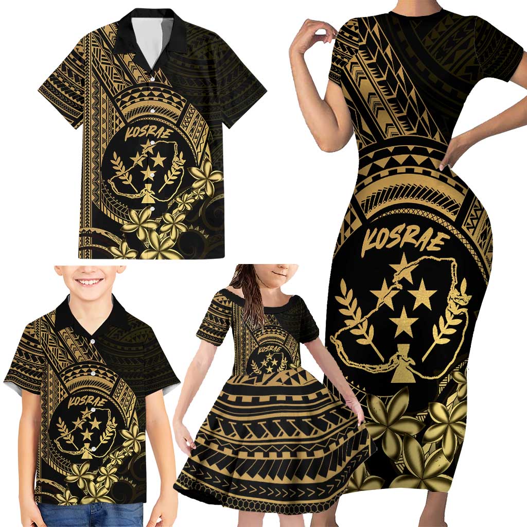 Gold Kosrae Liberation Day Family Matching Short Sleeve Bodycon Dress and Hawaiian Shirt September 8 Polynesian Tattoo LT14 - Polynesian Pride