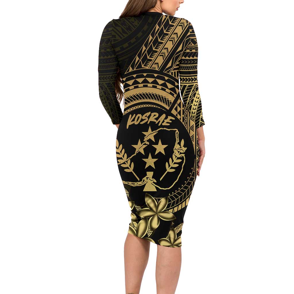 Gold Kosrae Liberation Day Long Sleeve Bodycon Dress September 8 Polynesian Tattoo - Polynesian Pride