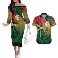 Personalised Long Live Vanuatu Independence Day Couples Matching Off The Shoulder Long Sleeve Dress and Hawaiian Shirt 45th Anniversary Woven Pattern LT14 Reggae - Polynesian Pride