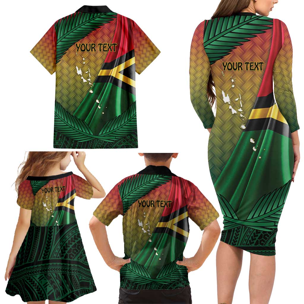 Personalised Long Live Vanuatu Independence Day Family Matching Long Sleeve Bodycon Dress and Hawaiian Shirt 45th Anniversary Woven Pattern LT14 - Polynesian Pride