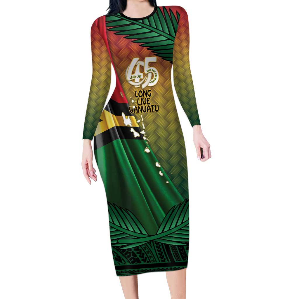 Personalised Long Live Vanuatu Independence Day Family Matching Long Sleeve Bodycon Dress and Hawaiian Shirt 45th Anniversary Woven Pattern LT14 Mom's Dress Reggae - Polynesian Pride