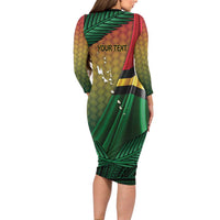 Personalised Long Live Vanuatu Independence Day Family Matching Long Sleeve Bodycon Dress and Hawaiian Shirt 45th Anniversary Woven Pattern LT14 - Polynesian Pride