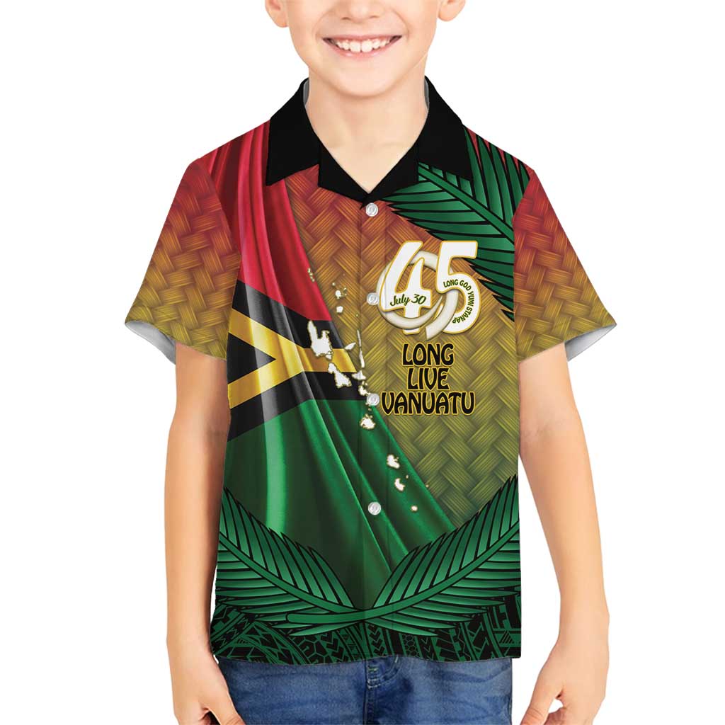 Personalised Long Live Vanuatu Independence Day Family Matching Long Sleeve Bodycon Dress and Hawaiian Shirt 45th Anniversary Woven Pattern LT14 Son's Shirt Reggae - Polynesian Pride