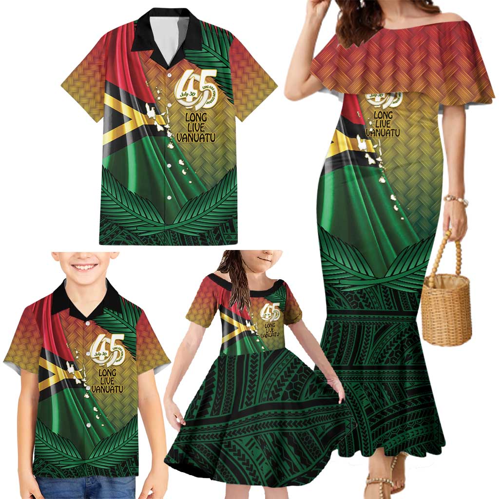 Personalised Long Live Vanuatu Independence Day Family Matching Mermaid Dress and Hawaiian Shirt 45th Anniversary Woven Pattern LT14 - Polynesian Pride