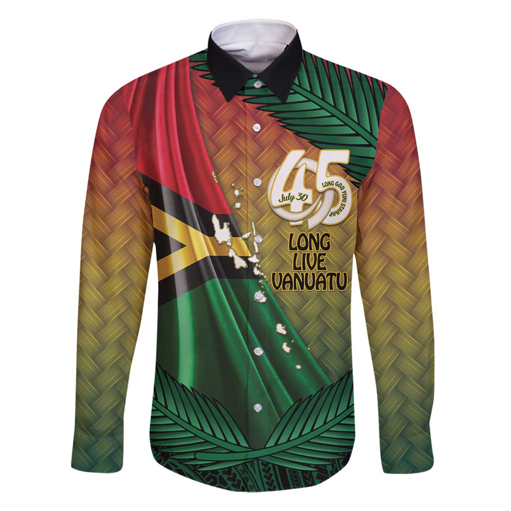 Personalised Long Live Vanuatu Independence Day Family Matching Mermaid Dress and Hawaiian Shirt 45th Anniversary Woven Pattern LT14 Dad's Shirt - Long Sleeve Reggae - Polynesian Pride