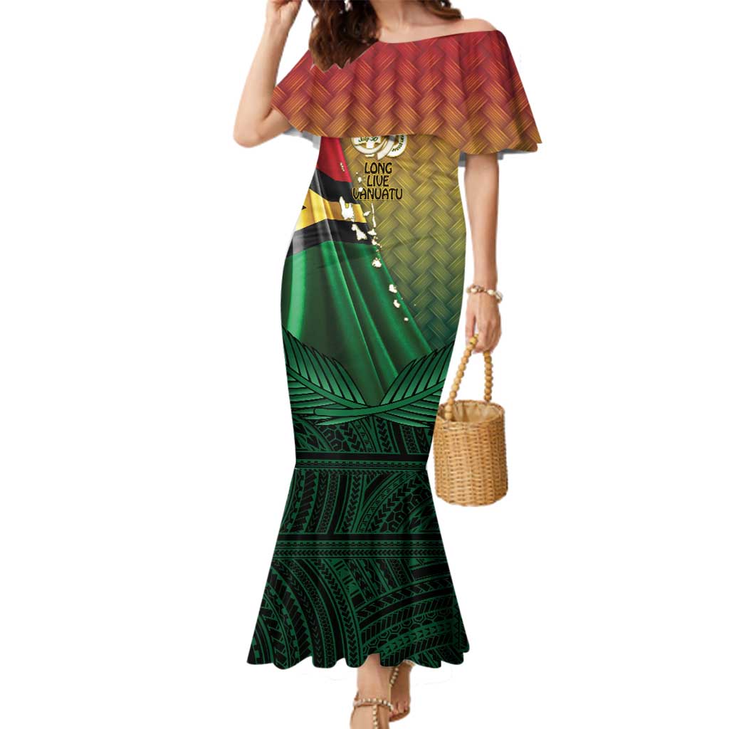 Personalised Long Live Vanuatu Independence Day Family Matching Mermaid Dress and Hawaiian Shirt 45th Anniversary Woven Pattern LT14 Mom's Dress Reggae - Polynesian Pride