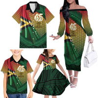Personalised Long Live Vanuatu Independence Day Family Matching Off The Shoulder Long Sleeve Dress and Hawaiian Shirt 45th Anniversary Woven Pattern LT14 - Polynesian Pride
