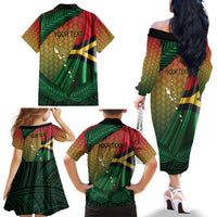 Personalised Long Live Vanuatu Independence Day Family Matching Off The Shoulder Long Sleeve Dress and Hawaiian Shirt 45th Anniversary Woven Pattern LT14 - Polynesian Pride