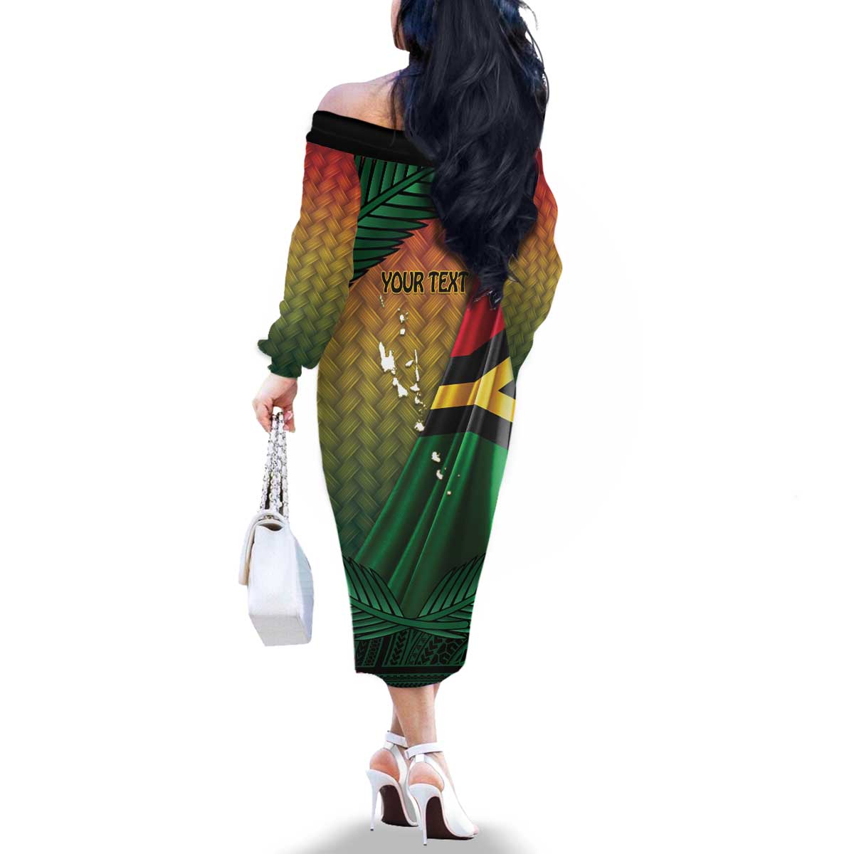 Personalised Long Live Vanuatu Independence Day Family Matching Off The Shoulder Long Sleeve Dress and Hawaiian Shirt 45th Anniversary Woven Pattern LT14 - Polynesian Pride