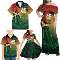 Personalised Long Live Vanuatu Independence Day Family Matching Off Shoulder Maxi Dress and Hawaiian Shirt 45th Anniversary Woven Pattern LT14 - Polynesian Pride