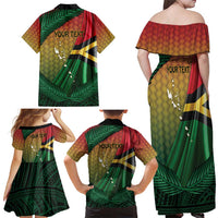 Personalised Long Live Vanuatu Independence Day Family Matching Off Shoulder Maxi Dress and Hawaiian Shirt 45th Anniversary Woven Pattern LT14 - Polynesian Pride