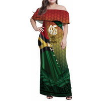 Personalised Long Live Vanuatu Independence Day Family Matching Off Shoulder Maxi Dress and Hawaiian Shirt 45th Anniversary Woven Pattern LT14 Mom's Dress Reggae - Polynesian Pride