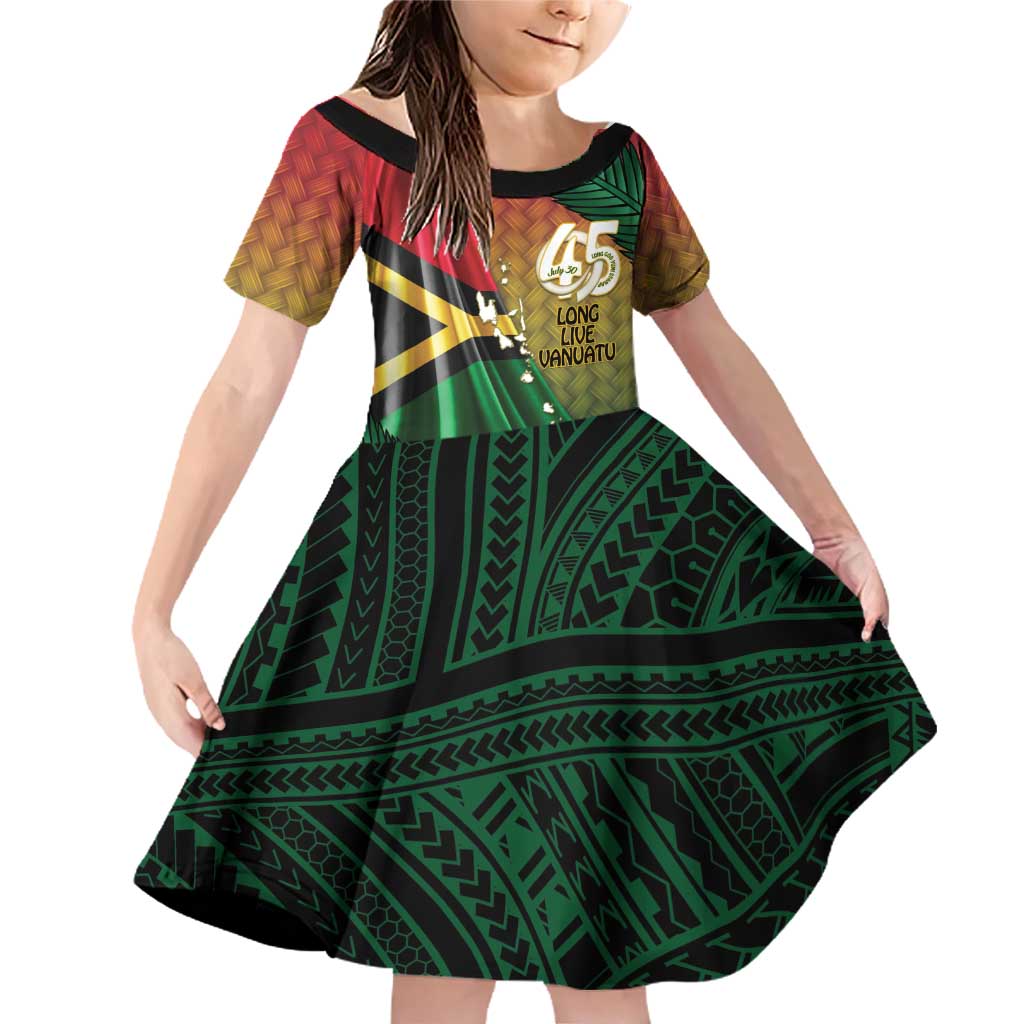 Personalised Long Live Vanuatu Independence Day Family Matching Off Shoulder Short Dress and Hawaiian Shirt 45th Anniversary Woven Pattern LT14 Daughter's Dress Reggae - Polynesian Pride