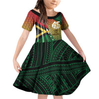 Personalised Long Live Vanuatu Independence Day Family Matching Off Shoulder Short Dress and Hawaiian Shirt 45th Anniversary Woven Pattern LT14 Daughter's Dress Reggae - Polynesian Pride