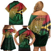 Personalised Long Live Vanuatu Independence Day Family Matching Off Shoulder Short Dress and Hawaiian Shirt 45th Anniversary Woven Pattern LT14 - Polynesian Pride