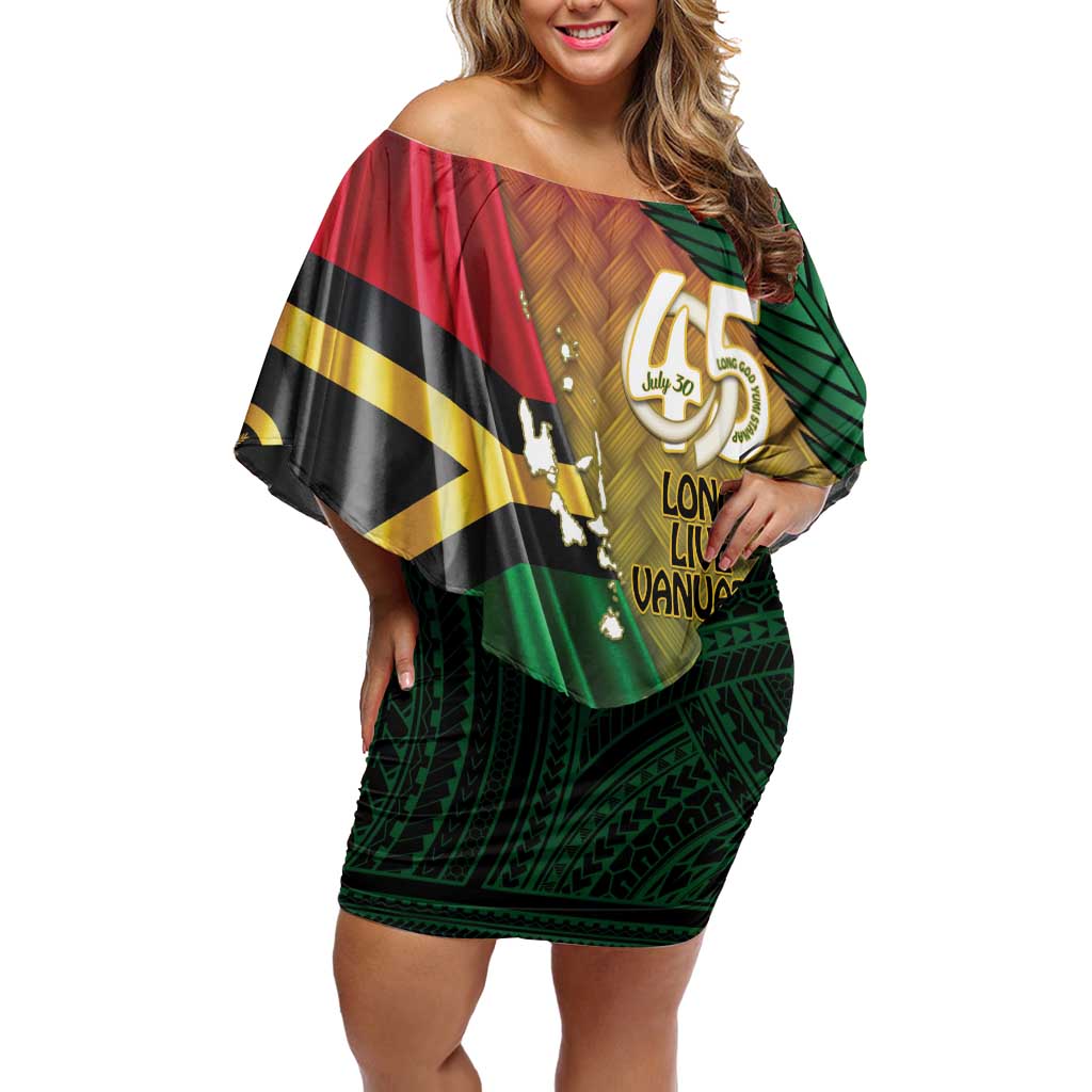 Personalised Long Live Vanuatu Independence Day Family Matching Off Shoulder Short Dress and Hawaiian Shirt 45th Anniversary Woven Pattern LT14 Mom's Dress Reggae - Polynesian Pride