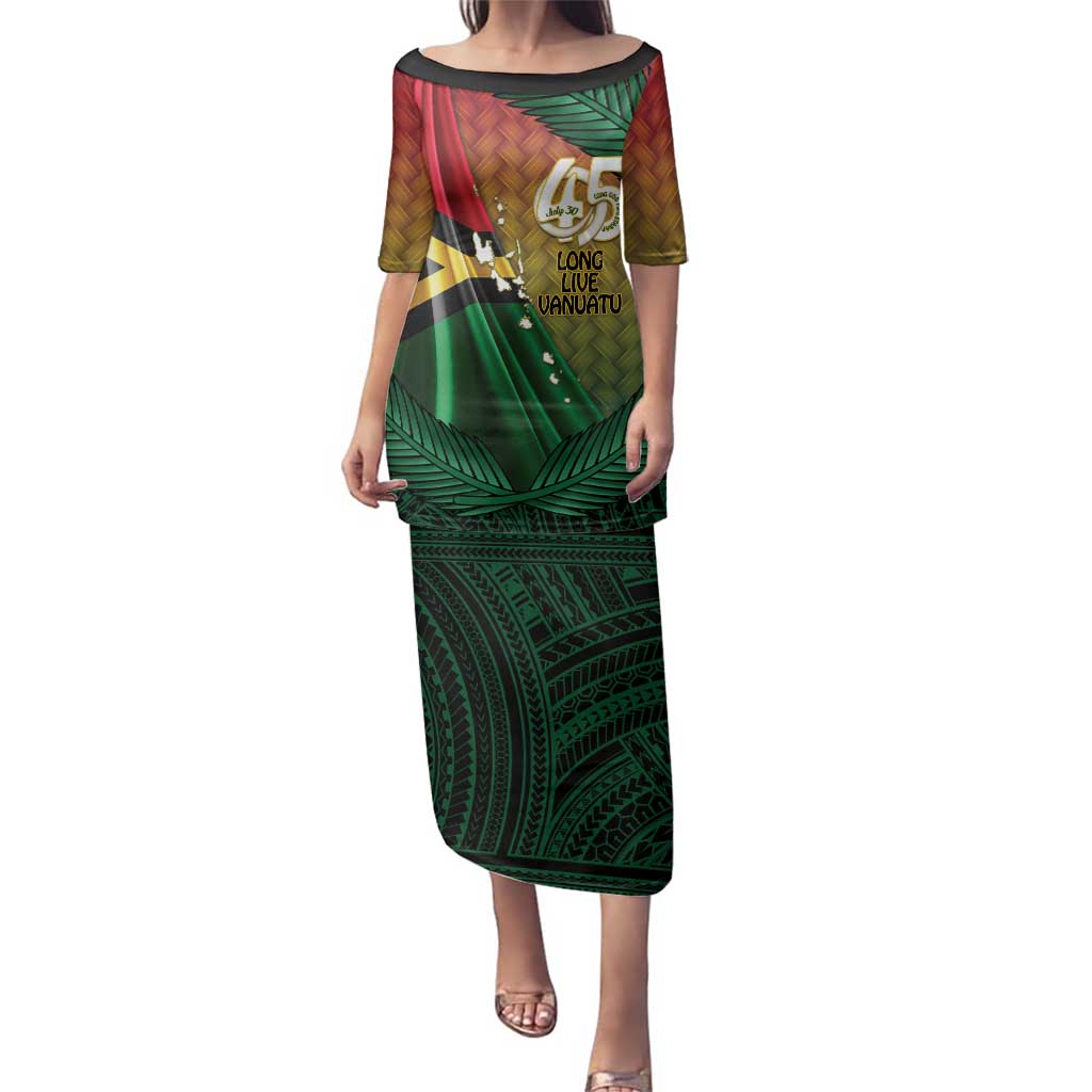 Personalised Long Live Vanuatu Independence Day Family Matching Puletasi and Hawaiian Shirt 45th Anniversary Woven Pattern - Polynesian Pride