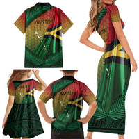 Personalised Long Live Vanuatu Independence Day Family Matching Short Sleeve Bodycon Dress and Hawaiian Shirt 45th Anniversary Woven Pattern LT14 - Polynesian Pride