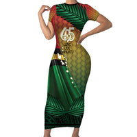 Personalised Long Live Vanuatu Independence Day Family Matching Short Sleeve Bodycon Dress and Hawaiian Shirt 45th Anniversary Woven Pattern LT14 Mom's Dress Reggae - Polynesian Pride
