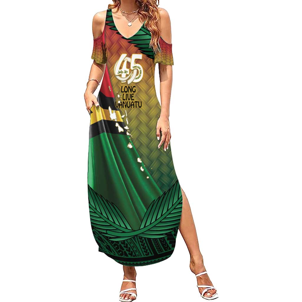 Personalised Long Live Vanuatu Independence Day Family Matching Summer Maxi Dress and Hawaiian Shirt 45th Anniversary Woven Pattern LT14 Mom's Dress Reggae - Polynesian Pride
