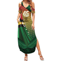 Personalised Long Live Vanuatu Independence Day Family Matching Summer Maxi Dress and Hawaiian Shirt 45th Anniversary Woven Pattern LT14 Mom's Dress Reggae - Polynesian Pride