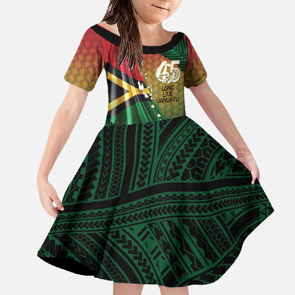 Personalised Long Live Vanuatu Independence Day Family Matching Tank Maxi Dress and Hawaiian Shirt 45th Anniversary Woven Pattern LT14 Daughter's Dress Reggae - Polynesian Pride